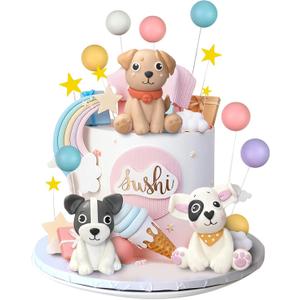 Dog Cake Topper Clay Dog Figurines Star Cloud Ball Cake Toppers Decorations for Dog Theme Paw Cute Pet Decoration Supplies