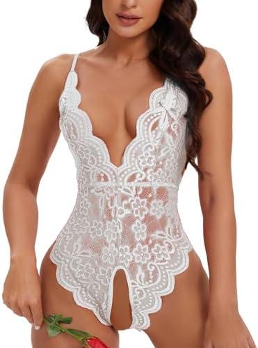 Minsera Women One Piece Lingerie Lace Bodysuit Deep V sexy Teddy Lingerie, Size M