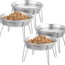 Cat Food Bowls, 4 Pcs Stainless Steel Cats Food and Water Whisker Fatigue Shallow Dishes, Small Dog Puppies Fat Faced Cat Kitten Supplies (4 Pack Raised Bowls)