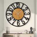 LEIKE Large Wall Clocks,Silent,Non Ticking,Battery Operated Rustic Round Modern Big Wood Wall Clock for Living Room, Bedroom,Kitchen,Farmhouse,Office,Home Decor, 16 in