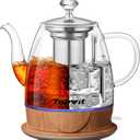 Topwit Electric Kettle Glass, For Hot Water, Tea and Coffee Dual Purpose Design, BPA-Free, 1L Pour Over Removable Stainless Steel Infuser, Auto-shut Off & Boil-dry Protect (Wood)