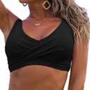 Fanuerg Women's Twist Front Bikini Top V Neck Push Up Padded Swimsuit Top Bathing Suits (XX-Large, 01- Black)