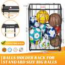 Garage Ball Storage Wall-Mounted & Floor Sports Equipment Organizer: Sports Ball Rack with Elastic Rope, Holder for Basketball, Soccer, Volleyball, Football, Garage, Gym, Black(Patent Pending)