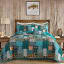 VAPUTAR Cotton King Quilt Size, Floral Patchwork King Bedspread, Lightweight Quilt King Size for All Seasons, Reversible Green Soft Quilt (98 x 106 Inch Quilt + 2 Pillowcases, Pine Green) (Verdant Crimson)