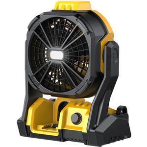 Battery Operated Fan, for DeWalt 20V Max Battery, Camping Fan Cordless, Option for Corded, with LED Lights, Variable Speed, Hook for Hanging, for Jobsite, Black(Battery Not Included) (Black)