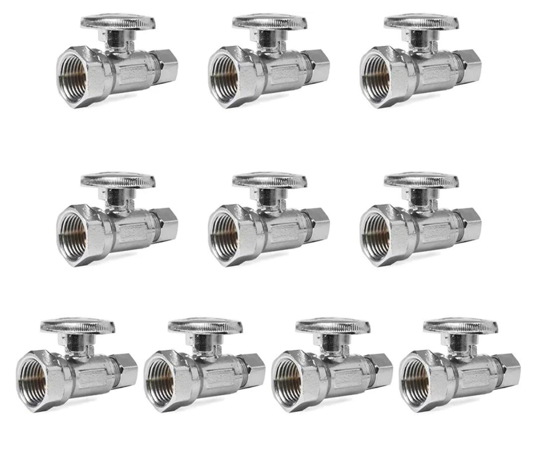 Pack of 10 EFIELD 1/2" FIP Iron Pipe x 3/8" Compression Chrome 1/4-Turn Straight Stop Water Shut-off Ball Valve,(VALVE057-10PCS)