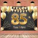 HAMIGAR 6x4ft Happy 85th Birthday Banner Backdrop - 85 Years Old Birthday Decorations Party Supplies for Women Men - Black Gold