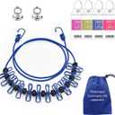 Magnetic Retractable Clothes Line for Cabin - Approved 2025 Cruise Essentials Clothes Drying Rack Travel Clothesline with Clothespins -4 Luggage Tags Strong Magnets Hooks (Blue)