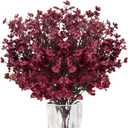 U/D Babys Breath Artificial Flowers 8 Bundle Real Touch Fake Gypsophila Plastic Silk Flowers for Home DIY Garden Decor Wedding Party (Burgundy)
