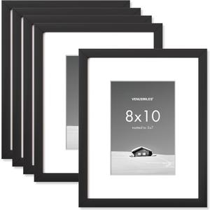 Venusmiles 8x10 inch Picture Frame, 8x10 Photo Frames with 5x7 Removable Mat - High Definition Plexiglass - Vertical and Horizontal Display - Wall Hanging Frame - Black, 5 Pack
