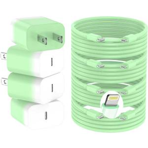 GREPHONE iPhone Charger Fast Charging,20W PD USB C Wall Charger 4 Pack with 6FT Fast Charging Cable - Fast Charger for iPhone 14/14 Pro Max/13/13 Pro/12/12 Pro/11/11 Pro/XS, iPad(Green)