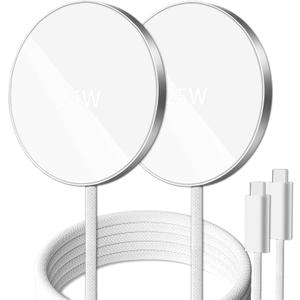 MagSafe Charger 25W Magnetic Wireless Charger Fast Charging Pad | Compatible with iPhone 17/16/15/14/13/12 Series & AirPods 4/3/2/Pro Magnetic MagSafe Charging Pad-No Adapters