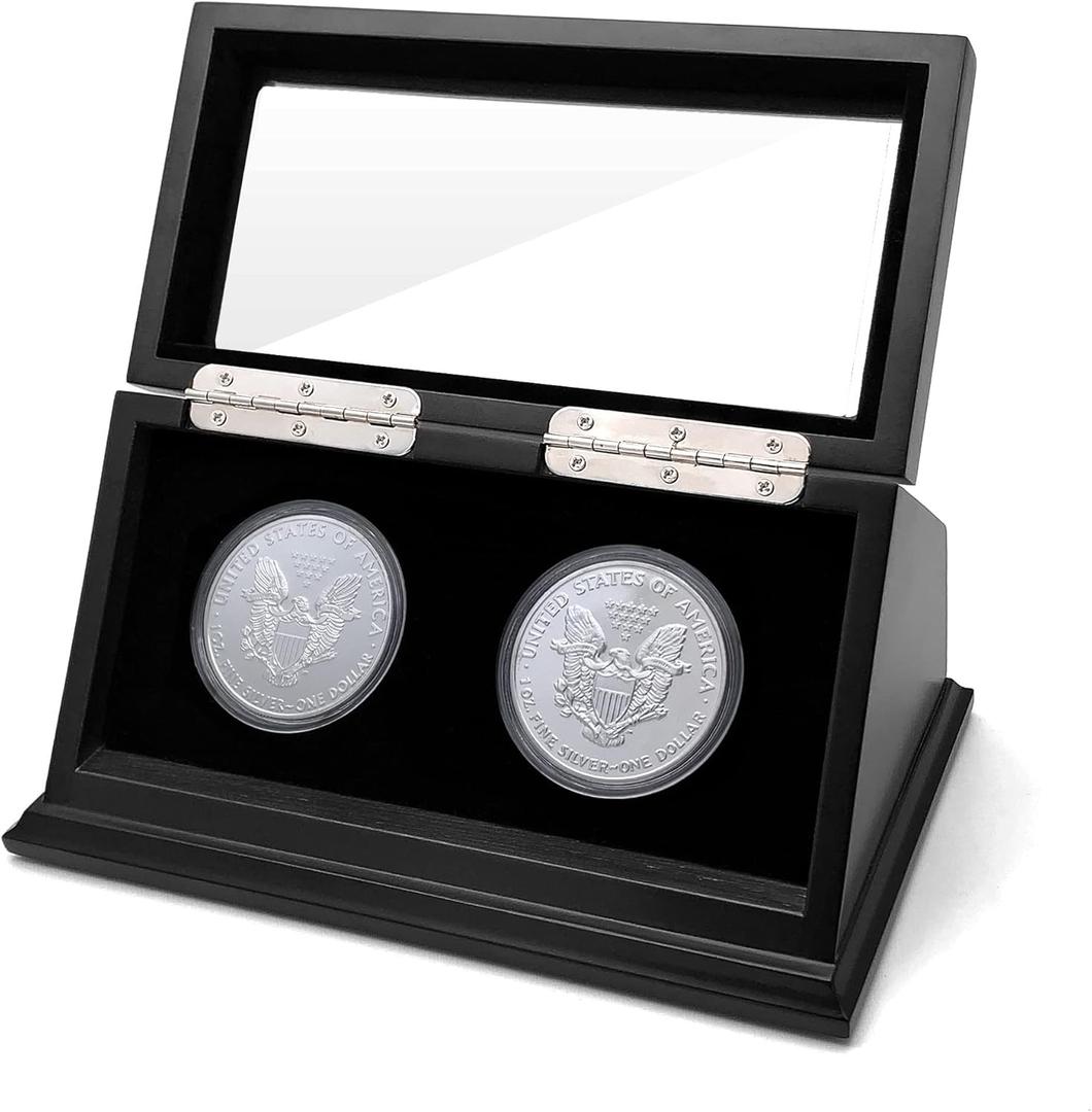Challenge Coin Display Case 1.5-1.75 Inch 38-44.5 mm Coin Holder 1 Slot (Black, 2 Slots)