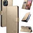 Wallet Case for iPhone 15 6.1" with RFID-Blocking Credit Card Holder, PU Leather Folio Flip Cover Women Men Protective Phone Case Compatible with Apple 15, Golden