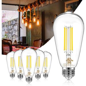 DAYBETTER 6 Pack Vintage LED Edison Bulbs, E26 Led Bulb 60W Equivalent, Dimmable Led Light Bulbs, High Brightness 800 LM Warm White 2700K, ST58 Antique Filament Bulbs, Clear Glass Style for Home