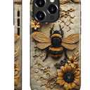 Compatible with iPhone 16 Pro Max Case - Dual-Layer Protection, Hard Shell with Silicone Interior,Slim Scratch Resistant Shockproof for Woman Men - Bumblebee Sunflower Honeycomb