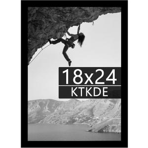 KTKDE 18x24 Poster Frame Black Wooden with Polished Plexiglass, Studio Gallery Vertical & Horizontal Wall Hanging Large Picture Frame for Photos,Minimalist Style -Any style Best gift, 18x24-1Pack