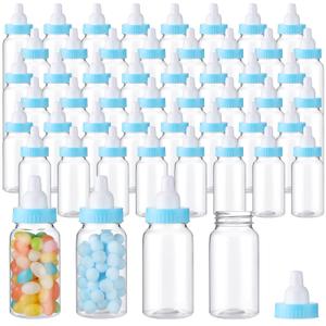 48 Pcs 4.5 Inch Baby Bottle Shower Favor Mini Plastic Candy Bottle Baby Shower Fillable Feeding Candy Box for Party Boy Girl Birthday Newborn Baptism with Removable Blue Tops