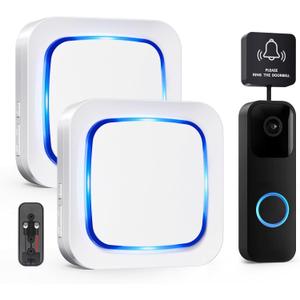 Wireless Doorbell Chime - Compatible with Blink Video Doorbell (2023 release) and Blink Video Doorbell (newest model), 58 Melodies & 5 Volume Levels (1 Video Doorbell Extender 2 Receivers (Light White)