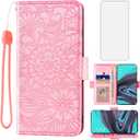 Compatible with OPPO Reno 2 Wallet Case and Tempered Glass Screen Protector Card Holder Stand Credit ID Slot Magnetic Leather Flip Cell Accessories Phone Cover for Reno2 2019 Women Men Rose Gold