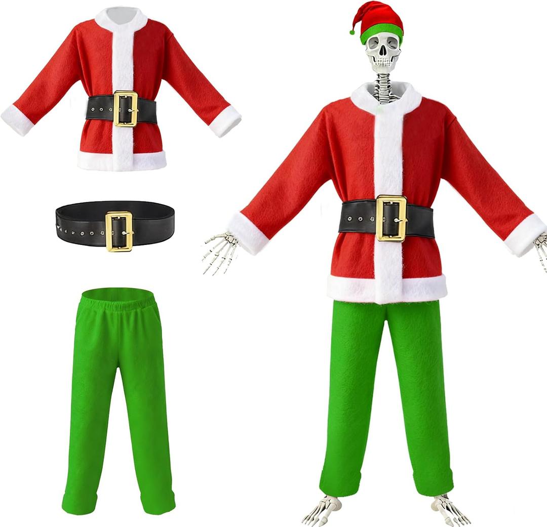 12 ft Christmas Skeleton Costumes Accessories Set Santa Claus Outfit Green Monster Costume, Skeleton Not Included