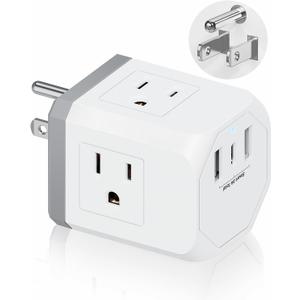 6 in 1 Multi-plug Outlet, USB-C Outlet Extender, Wall Outlet Splitter with 3 Outlets and 3 USB Ports (1 USB C), No Surge Protector, for Cruise Ship, Home, Office, ETL Certified