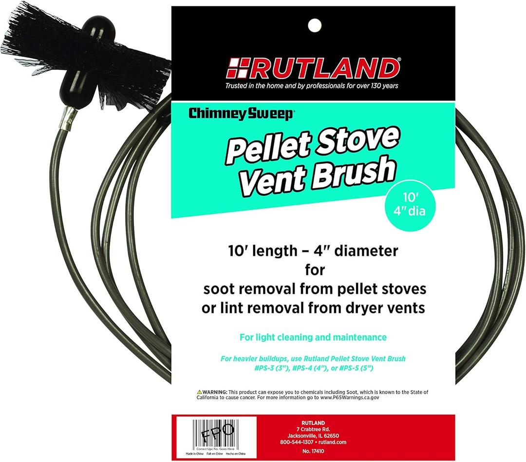 Rutland 4-Inch Pellet Stove/Dryer Vent Brush with 10-Feet Handle