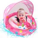 ZIZZ Baby Pool Float with Canopy - 2025 New Inflatable Baby Swim Float with UPF50+Sun Protection, Baby Infant Pool Float with Toy Play Console Adjustable Seat for Toddler Kids Aged 6-36 Months (Pink)