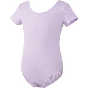 LingTing Leotards for Girls Double Strap Leotard for Gymnastic, Dance,Ballet (9-10 Years, Light Purple-short Sleeved)