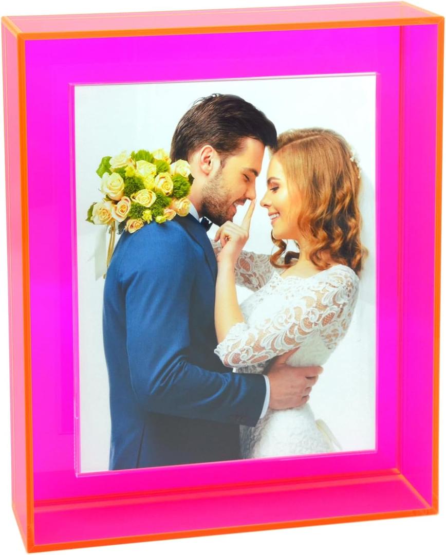 11x14 Acrylic Picture Frame for Wall and Tabletop Neon Floating Photo Frame with Decorative Bright Color, Neon Pink