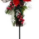 Svndlyn Christmas Cross Stake Poinsettia Metal Cross with Pine Cones Pine Needles Red Poinsettia and Berries for Christmas Holiday Party Home Garden Lawn Walkway