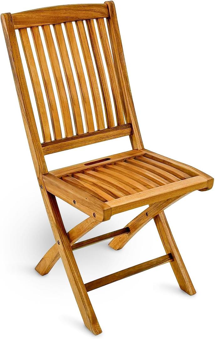 StrongTek Pre-Oiled Teak Folding Chair, Space-Saving Design with No Assembly Needed, Ergonomic Slatted Seat for Comfort, Perfect for Patios, Gardens, Balconies, and Camping, 16.5 inches x 15 inches x 36.2 inches