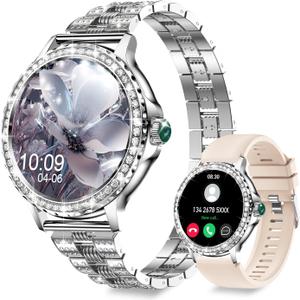 Smart Watches for Women(Answer/Make Calls) with Diamonds, 1.3 HD Bluetooth Smart Watch for Android iOS Phones, IP68 Waterproof Fitness Activity Trackers Smartwatch with Heart Rate/SpO2/Sleep Monitor