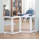 Spirich Free Standing Foldable Wire Pet Gate for Dogs, 80 inches Extra Wide, 30 inches Tall 4 Panels Dog Gate for the House, Doorway, Stairs, Pet Puppy Safety Fence,Set of Support Feet Included, White