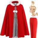 Costume for Adult Women Girls Christmas Dress with Blonde Wig Cosplay Party Suit Outfit Red Cape (Large-X-Large)