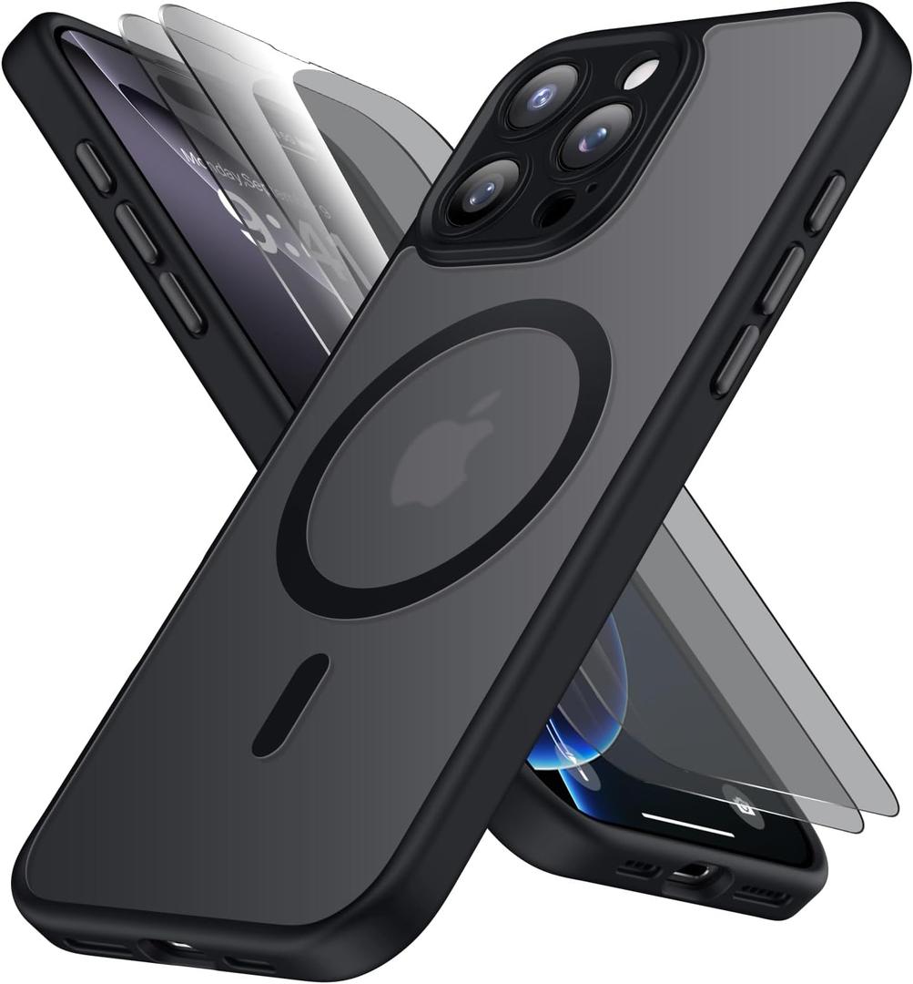 SEXYMOM Magnetic for iPhone 16 Pro Max Case with 2 Privacy Screen Protectors - Upgraded Camera Protection - Wireless Charging Compatible,21ft Drop Tested,Slim Fit Matte Phone Case - Black