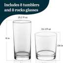Libbey Province Tumbler and Rocks Glass Set, Elegant Drinkware Glasses Set of 16, Tall Drinking Glasses for Everyday Use or Any Special Occasion