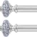 2 Pack Silver Curtain Rods for Windows 30 to 41 Inch, Decorative Vintage Crystal 1'' Diameter Curtain Rod with Silver Foil Finials, Adjustable Heavy Duty Easy Install Drapery Pole for Farmhouse