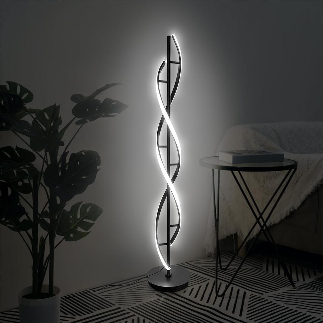 53-inch Living Room Spiral Floor Lamp, 40W Modern LED Floor Lamp with Remote Control, Adjustable Colour Temperature and Brightness, Bright Living Room Floor Lamp(Spiral - Black)