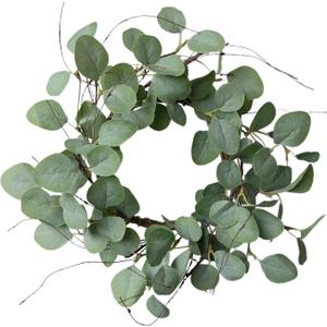 Idyllic Eucalyptus Leaves Wreath Metal Polyester Green Wreath 14 Inches for The Front Door Dcor, 1 Pack