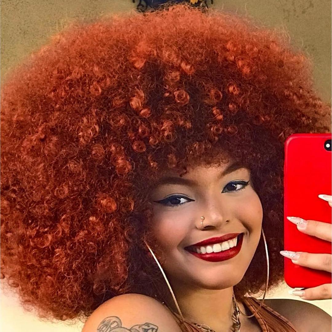 Afro Wig 14Inch Afro Wigs for Black Women 70s Afro Kinky Curly Wig Bouncy Huge Fluffy Puff Wigs Synthetic Hair for Cosplay Daily and Party (ginger)