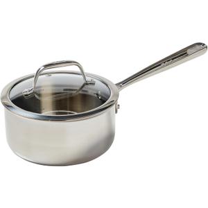 T-fal Pro Tri-Ply Stainless Steel Sauce Pan with Lid 2 Quart, Induction Compatible, Oven Safe 500F, Lid 350F, Multipurpose, Fast & Even Heat, Professional Quality & Durability, Dishwasher Safe, Silver