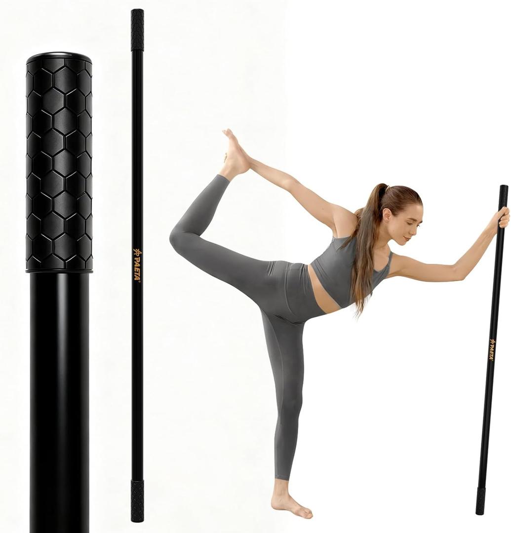 PAETA Yoga Stick for Stretching, 5ft Exercise Stick for Mobility & Flexibility, Bamboo Stretch Bar and Posture Pole with Non-Slip Grip - Includes Free Video Guide (Black)