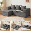 65'' L Shaped Couches, Cloud Sectional Couch, Boneless Couch with Deep Seat Left Facing Chaise, Mini Modular Sectional 3 Seater Sofa for Apartment Furniture, No Assembly Needed, Grey