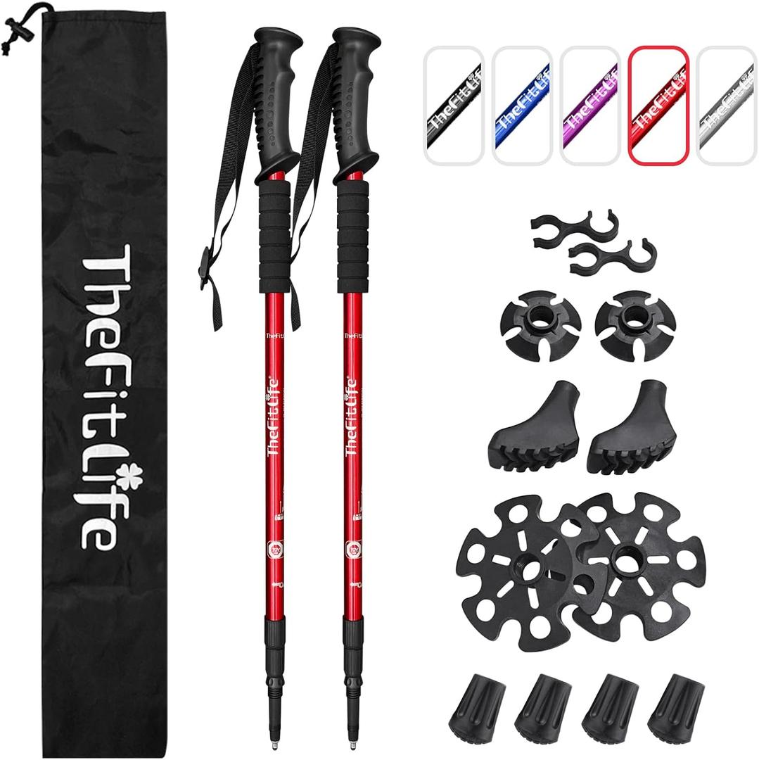 TheFitLife Nordic Walking Trekking Poles - 2 Sticks with Anti-Shock and Quick Lock System, Telescopic, Collapsible, Ultralight for Hiking, Camping, Mountaining, Backpacking, Walking, Trekking, From 26" to 51.2"