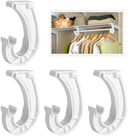4Pcs Hanging Closet Rod Support,3/4 Closet Shelf Rod Holder,Sturdy J-Shaped Closet Brackets for Hanging Clothes,Cabinets Storage and Curtain