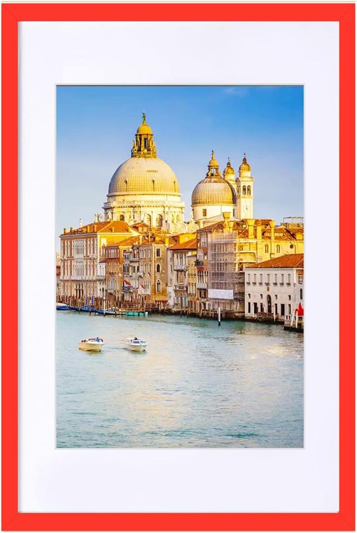 wyooxoo 16x24 Picture Frame Red Solid Wood Photo Frames Display Pictures 12x18 with Mat or 16x24 Without Mat Colorful Frame For Tabletop Display or Wall