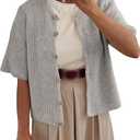 Women Knitted Crop Cardigan Shirt Cropped Cardigan Short Sleeve Sweater for Women Cropped Cardigan for Women, M, Gray