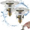 Hibbent 2 Pack All Metal Universal Bathroom Sink Stopper for 1.1''~2.3'' Basin, Pop Up Sink Drain Strainer, Brass Core Push Type Stopper, Stainless Steel Anti Clogging Drain Filter, Brushed Nickel