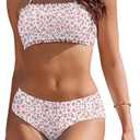 2 x AI'MAGE Bikini Set for Women Two Piece Swimsuits 2024 Floral Bathing Suit Bandeau Swimswear with Removable Shoulder Straps (Pink, XXL)